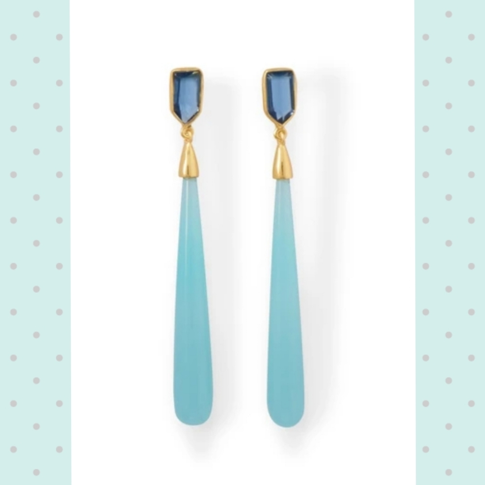 14KT GOLD PLATED CHALCEDONY GLASS POST EARRINGS